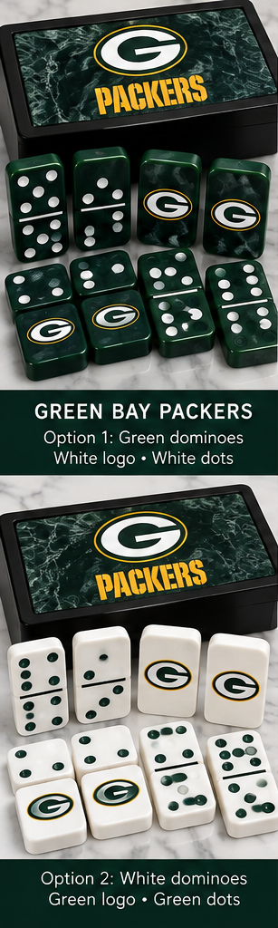 Green Bay Packers domino mockup showing both color options