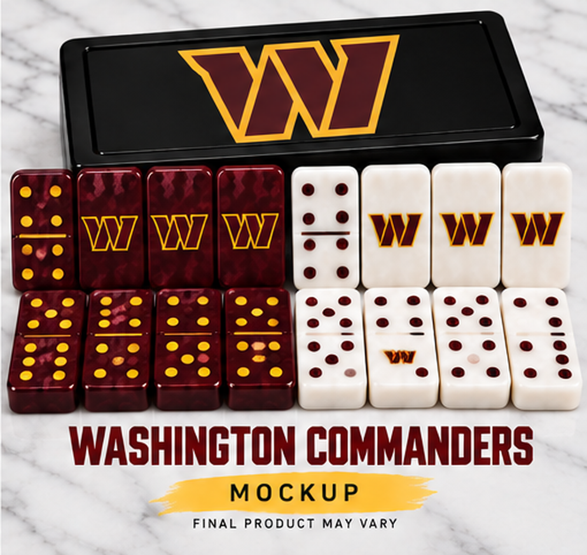 Washington dominoes mockup. Final product may vary.