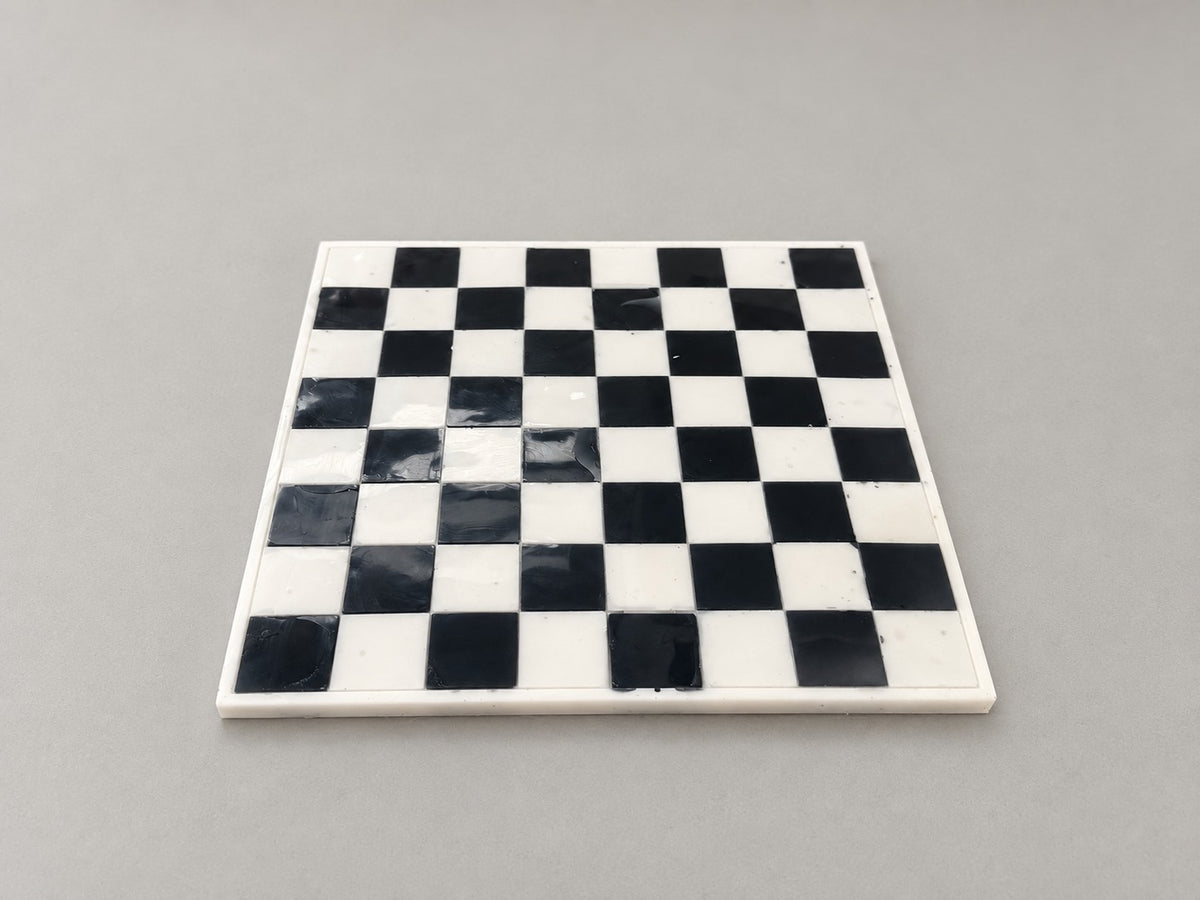 Black and white handmade resin chess and checkers board