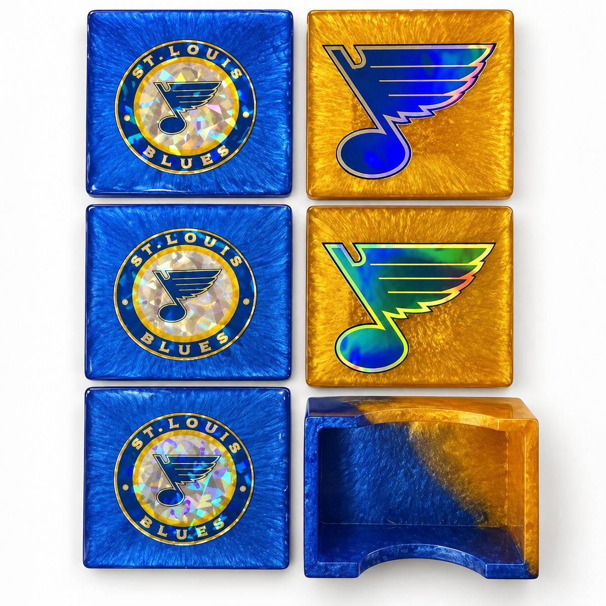blues blue gold coasters resin coaster set with coordinating holder
