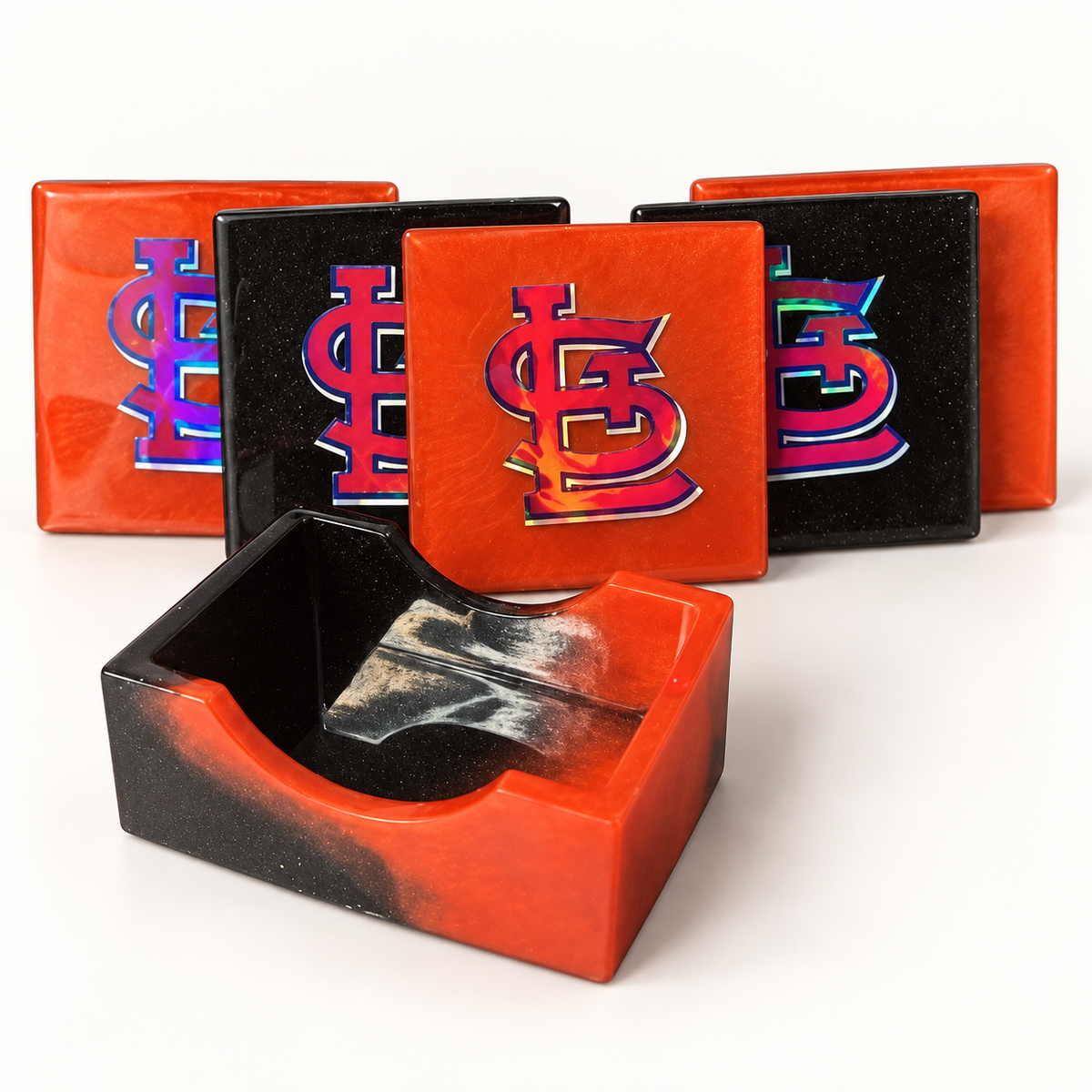 cardinals orange black coasters resin coaster set with coordinating holder