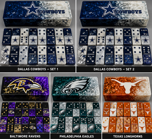 Five-team custom domino order visual mockup