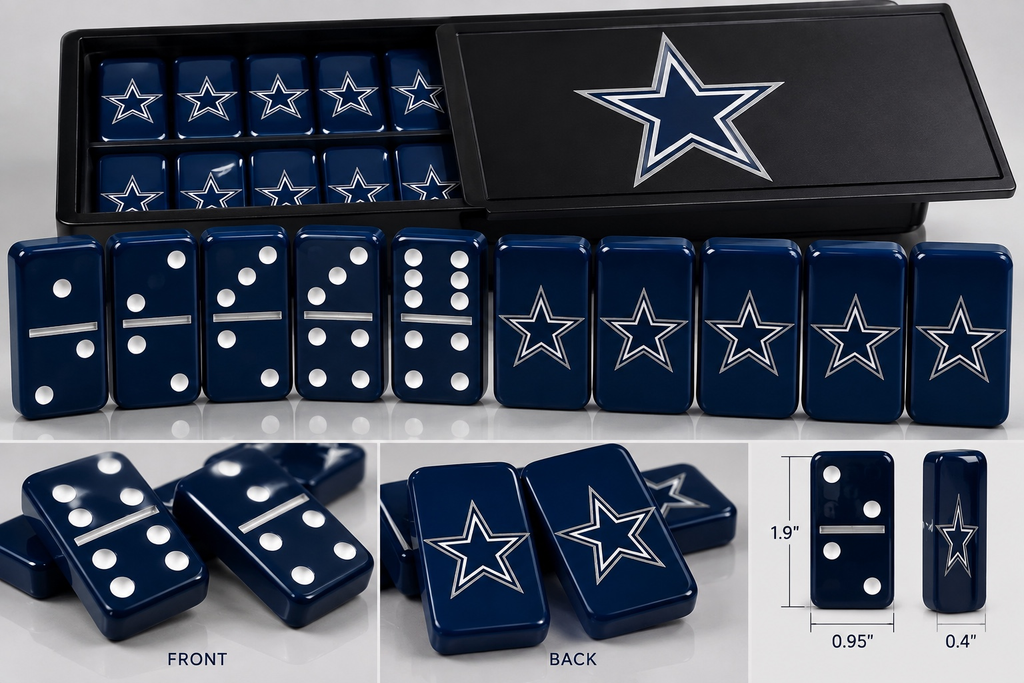 Cowboys dark blue dominoes with white dots and star design