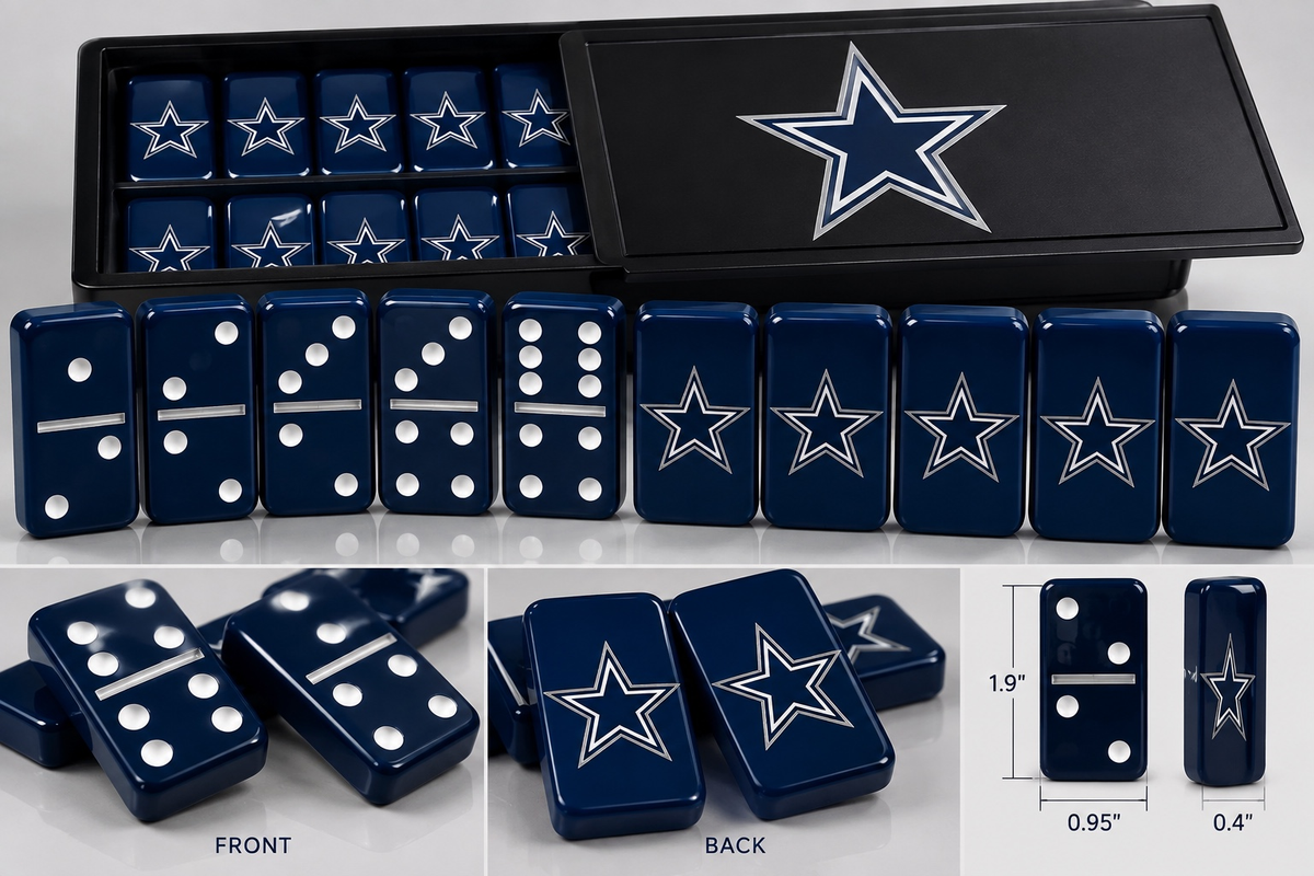 Cowboys dark blue dominoes with white dots and star design