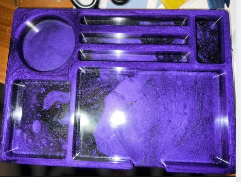Individual component example: Purple compartmented large resin organizing tray