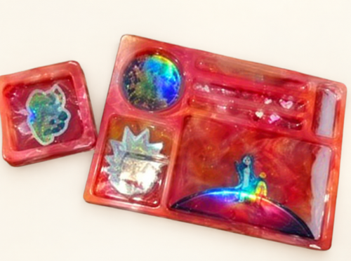 Pink custom large organizing tray shown with matching small ashtray; ashtray sold separately