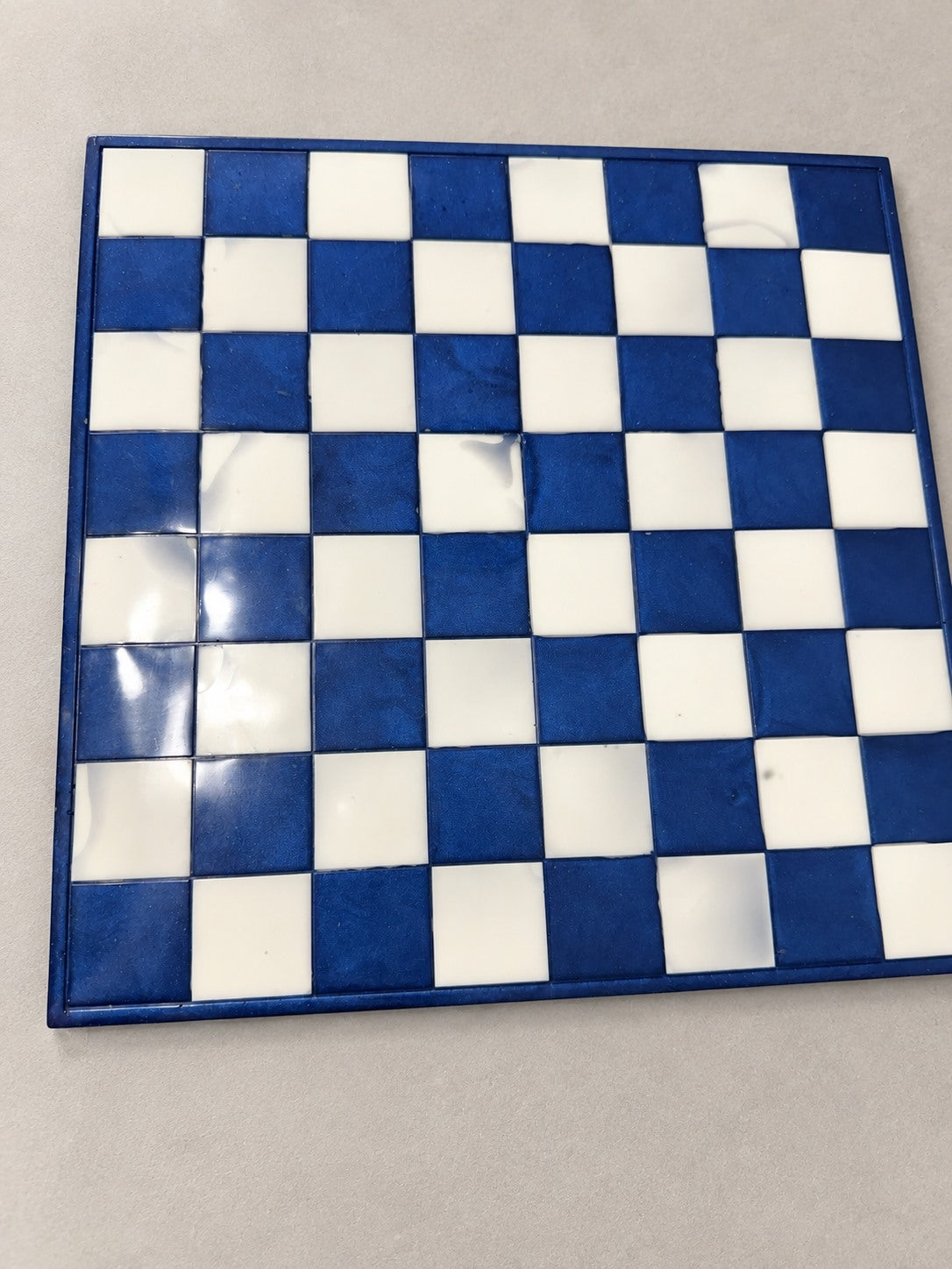 Navy blue and ivory handmade resin chess and checkers board