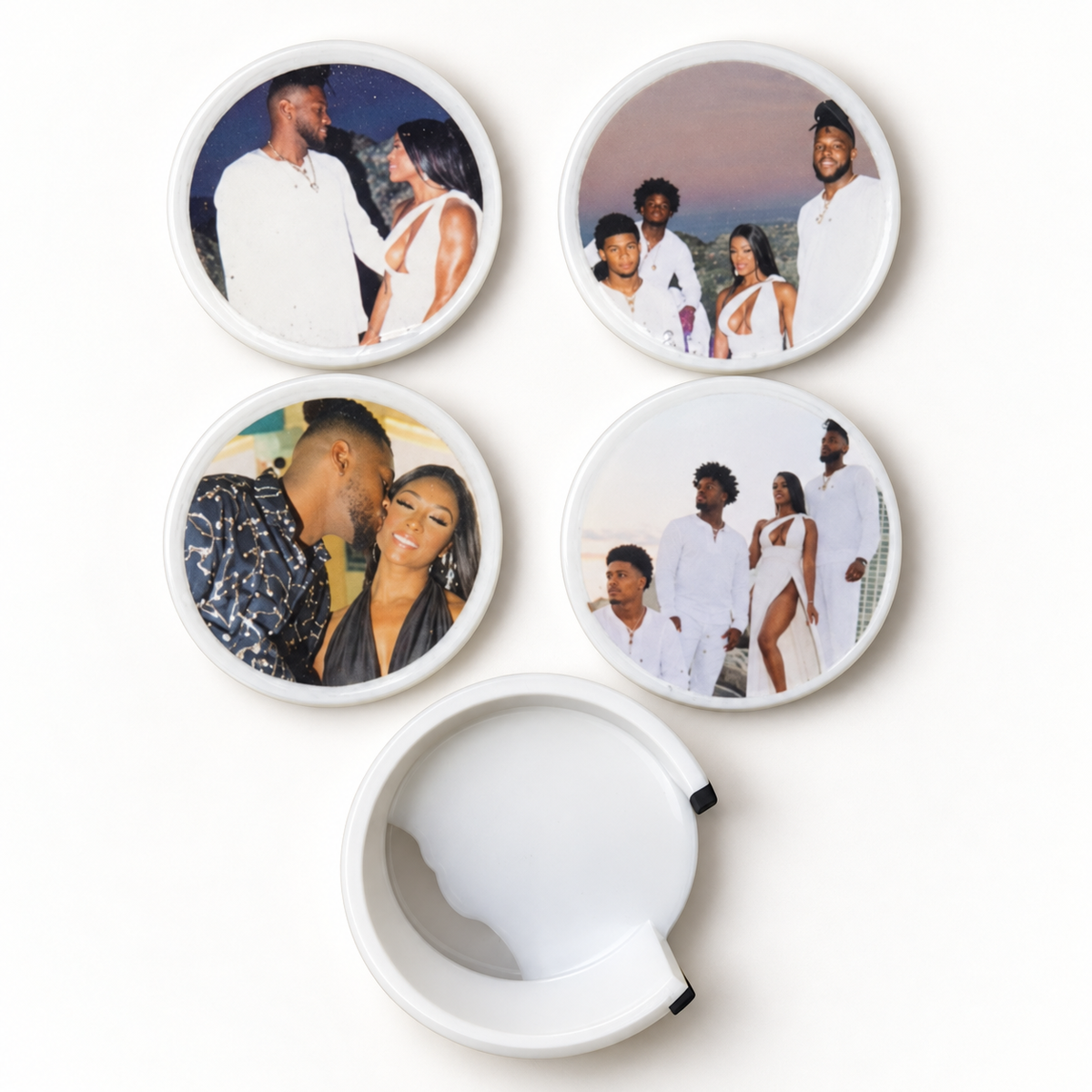 personalized photo coasters resin coaster set with coordinating holder