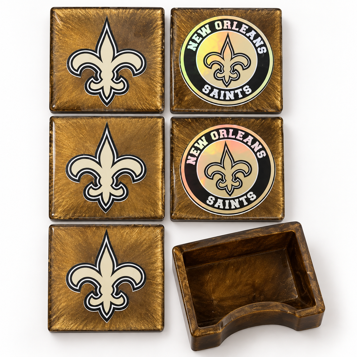 saints gold coasters resin coaster set with coordinating holder