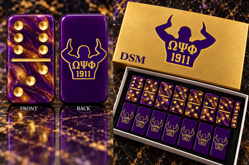 DSM-only Omega Psi Phi domino set with gold box